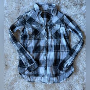 Columbia Plaid Button Up Shirt Men’s Medium Gray White 100% Cotton